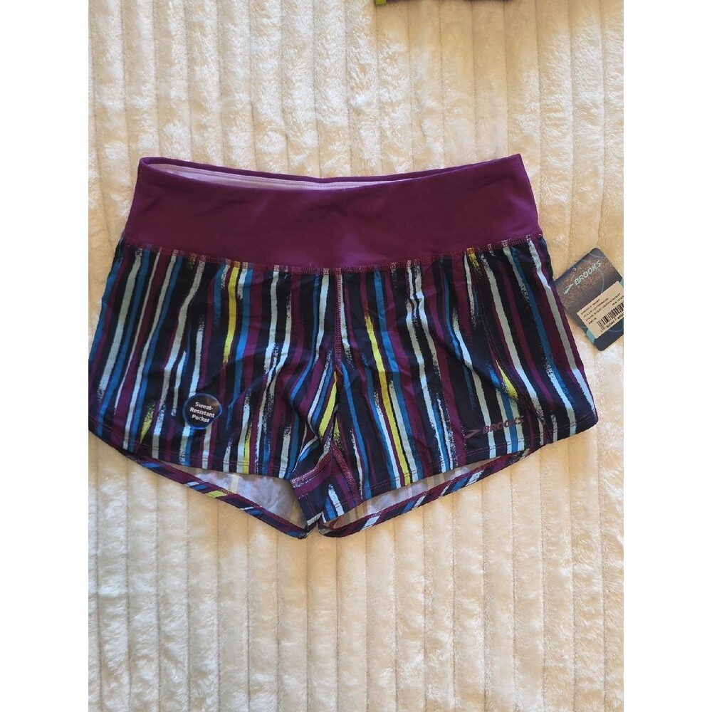 Brooks Women's Purple‎ Waistband Striped Athletic Shorts